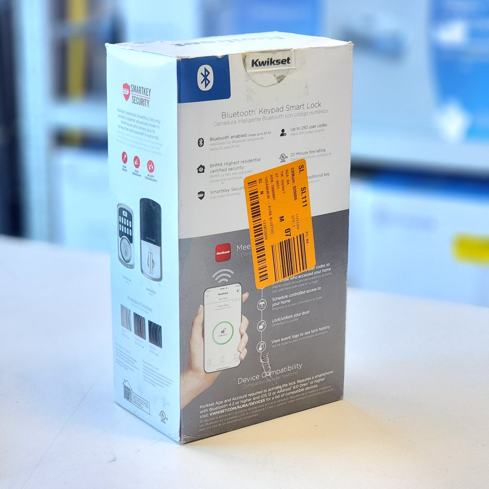 Aura Satin Nickel Single Cylinder Electronic Bluetooth Keypad Smart Lock Deadbolt featuring SmartKey Security (99420-001) Aura Satin Nickel Single Cylinder Electronic Bluetooth Keypad Smart Lock Deadbolt featuring SmartKey Security (99420-001)